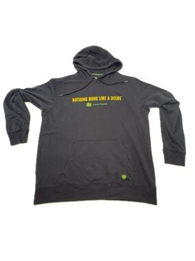 JOHN DEERE "Nothing Runs Like A Deere" Black Fleece Pullover Hoodie Sweatshirt L